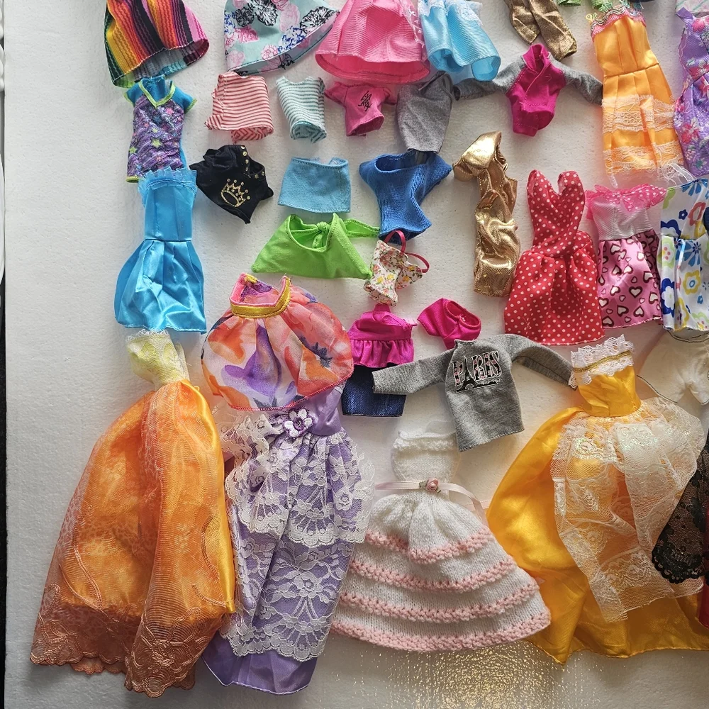 Barbie Doll Dress Collection Pink, Blue, Yellow, Red Lot Bundle Clothes Dresses - Picture 11 of 11